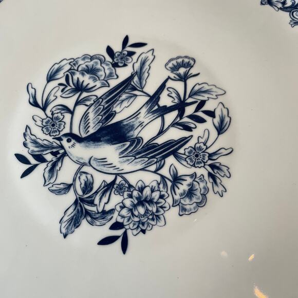 Eaton Fine Dining Blue Floral Bird Porcelain Pedestal Cake Plate 10.5in New - Picture 3 of 16